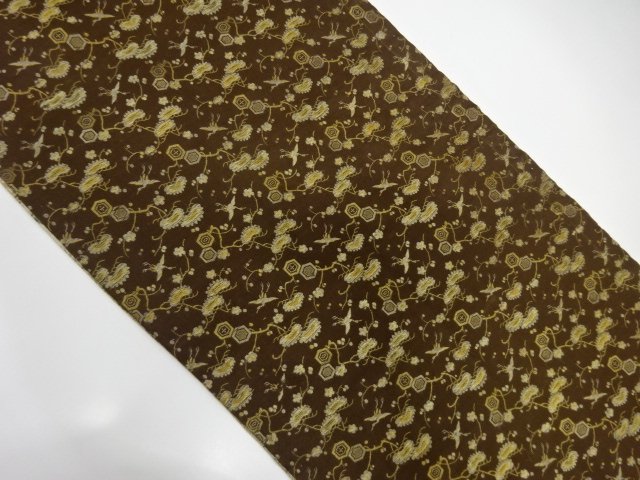  アンティーク　鶴に菊・波模様織り出し名古屋帯（材料）